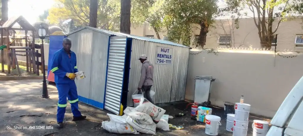 Security Hut Rental for building supplies on a Gauteng construction site, weatherproof and lockable shed hire in Pretoria, Hatfield, Brooklyn and Waterkloof