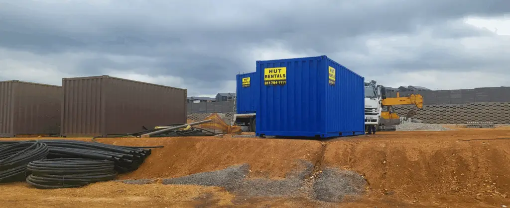 Storage container rentals on a Johannesburg construction site, ideal for onsite storage in Johannesburg, Centurion, and Roodepoort